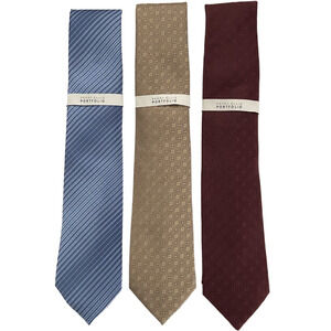 Perry Ellis Portfolio Neckties Lot of 3 Classic Width/Length Blue, Gold, Red NEW